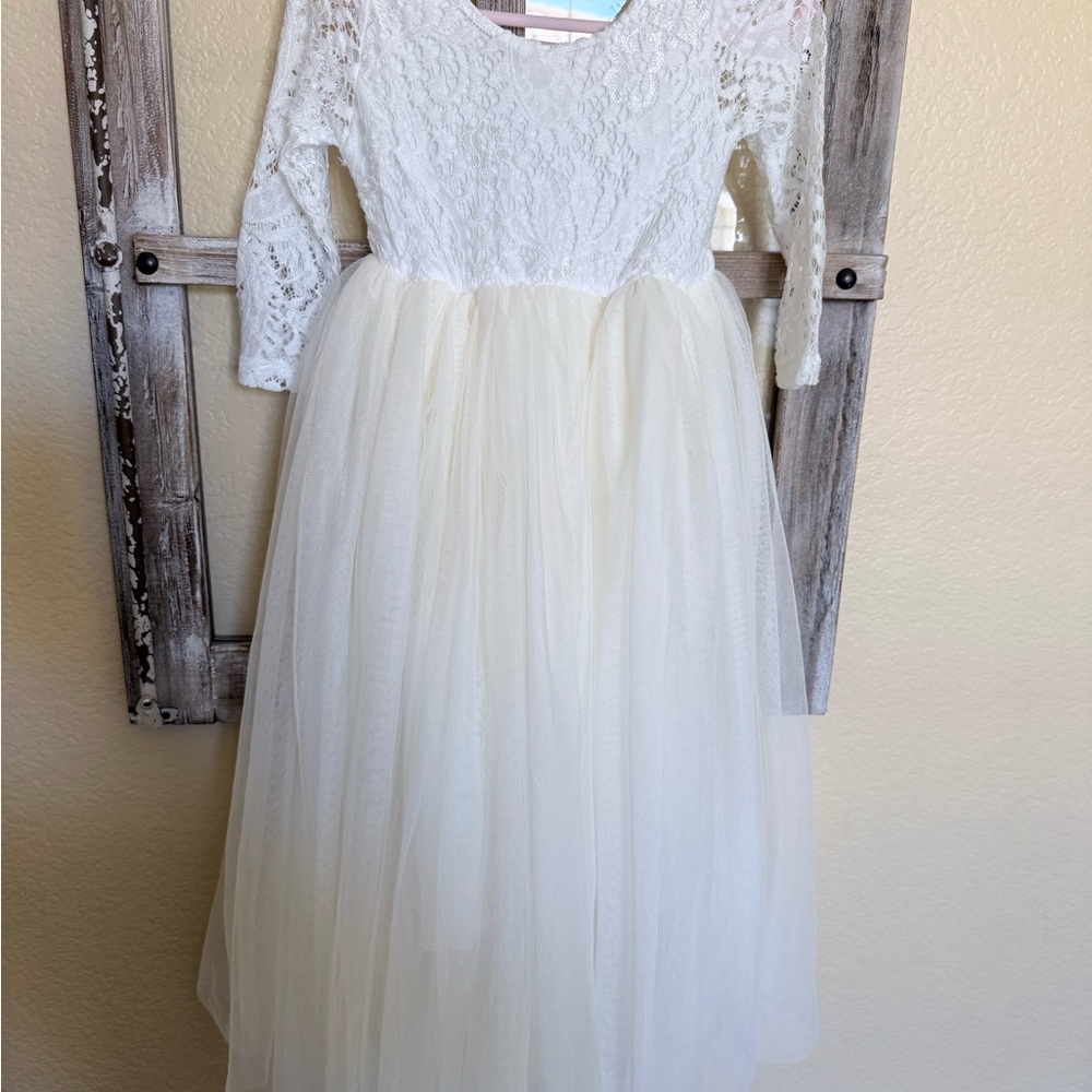 Girls White Lace & Tulle Dress - Elegant Flower Girl Dress